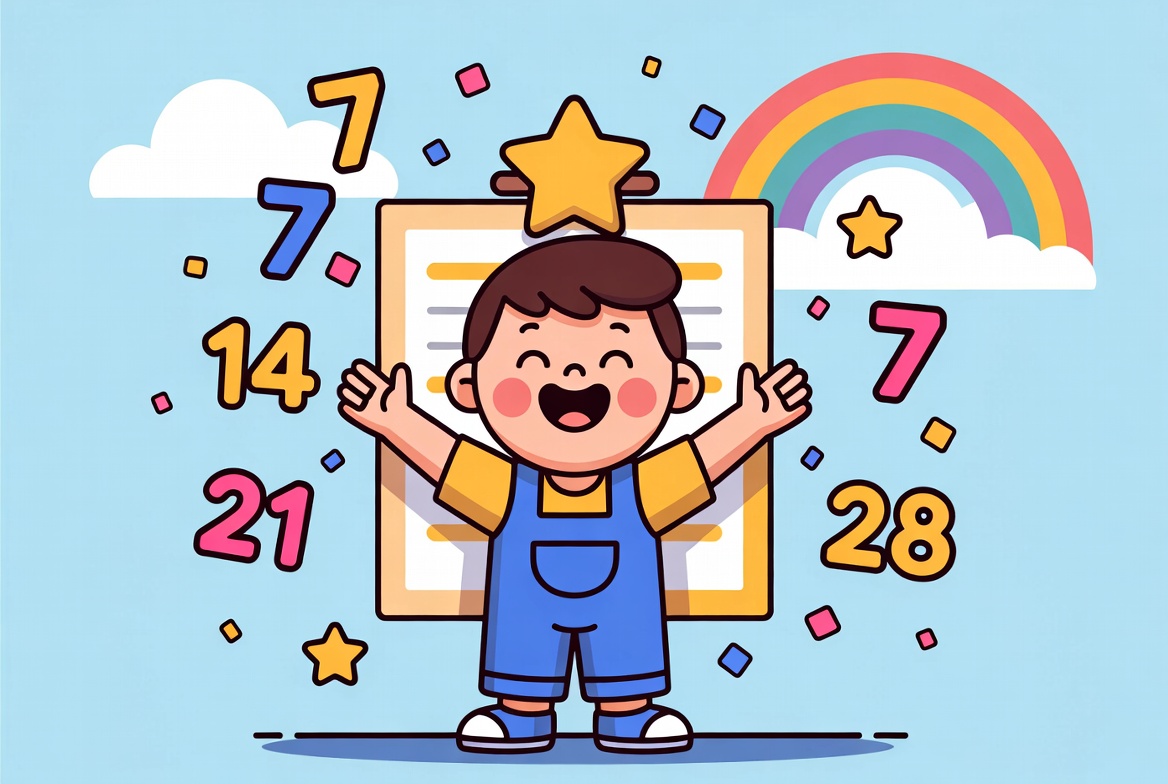 Excited child celebrating a breakthrough moment after finally mastering a difficult multiplication fact