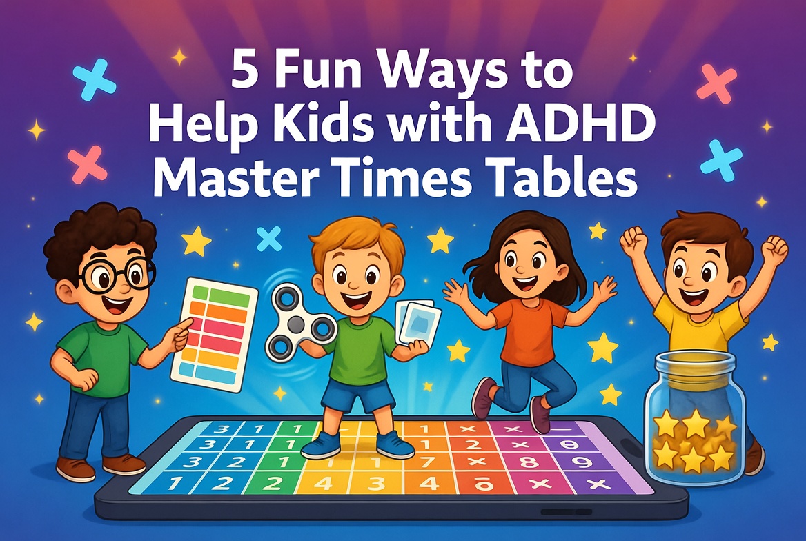 Child drawing colourful times tables with markers and crayons