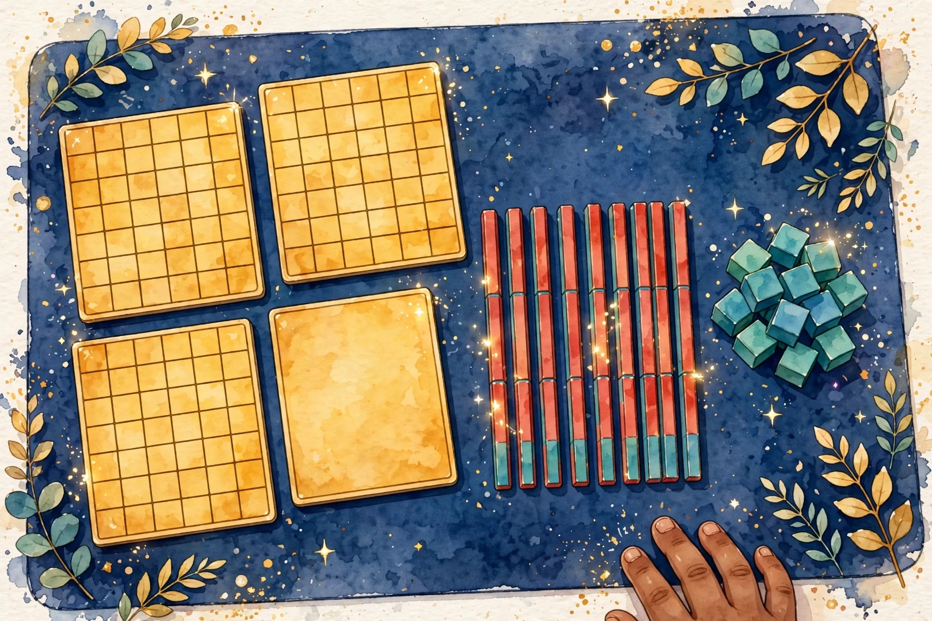 Base ten blocks showing tens and ones, illustrating the place value idea behind the area model