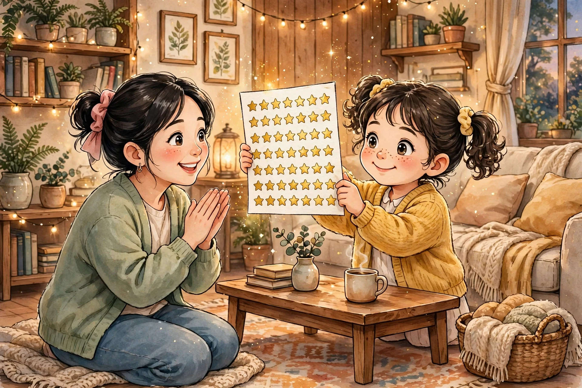 A confident child successfully reciting a first multiplication fact after building it with objects