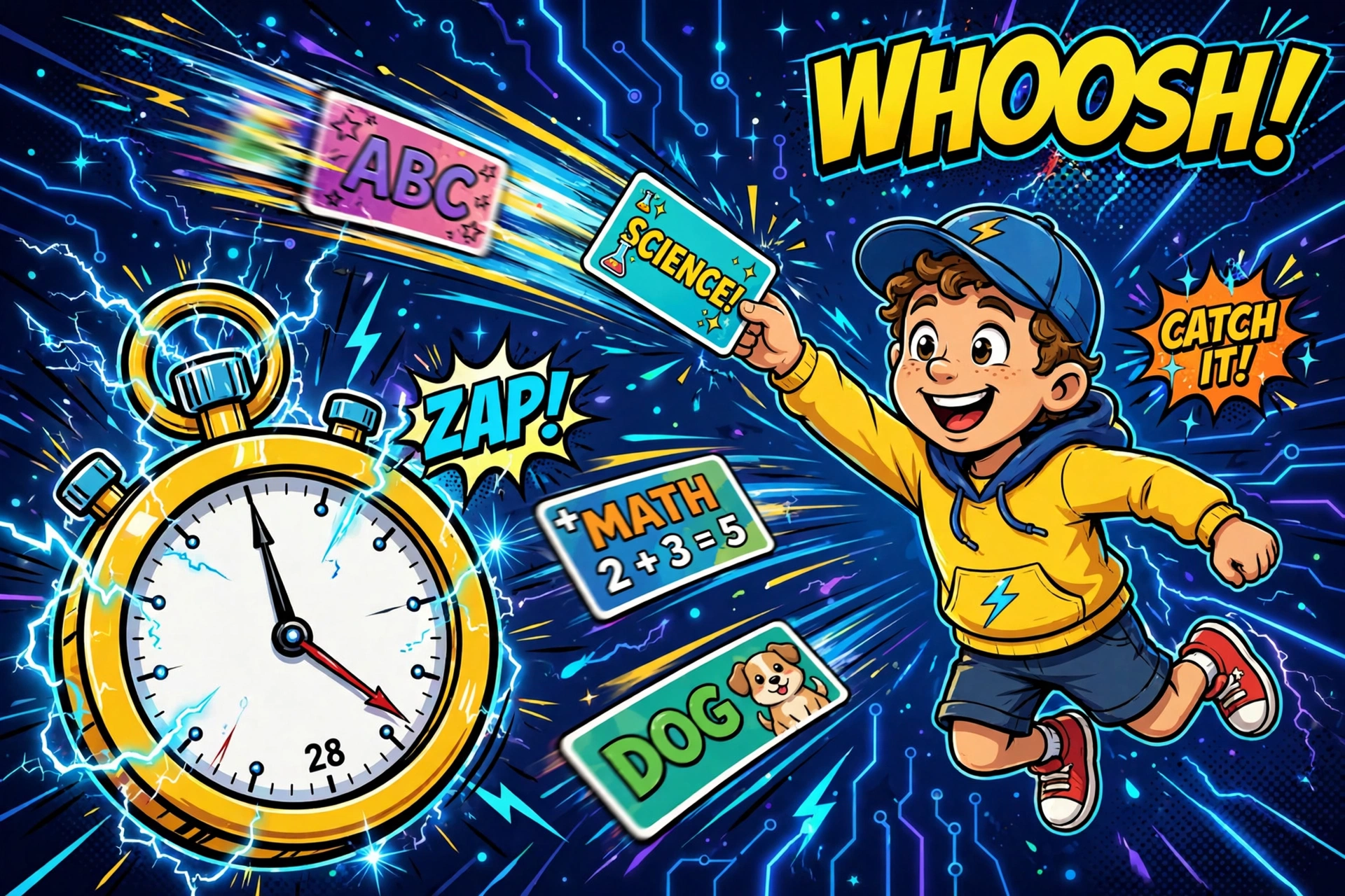 Child doing a speed flashcard drill to memorize multiplication facts