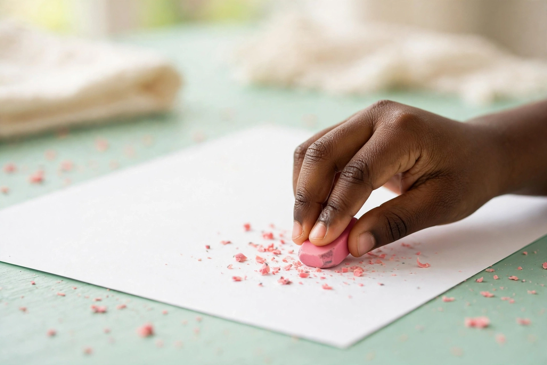 Eraser fixing a multiplication mistake on a worksheet