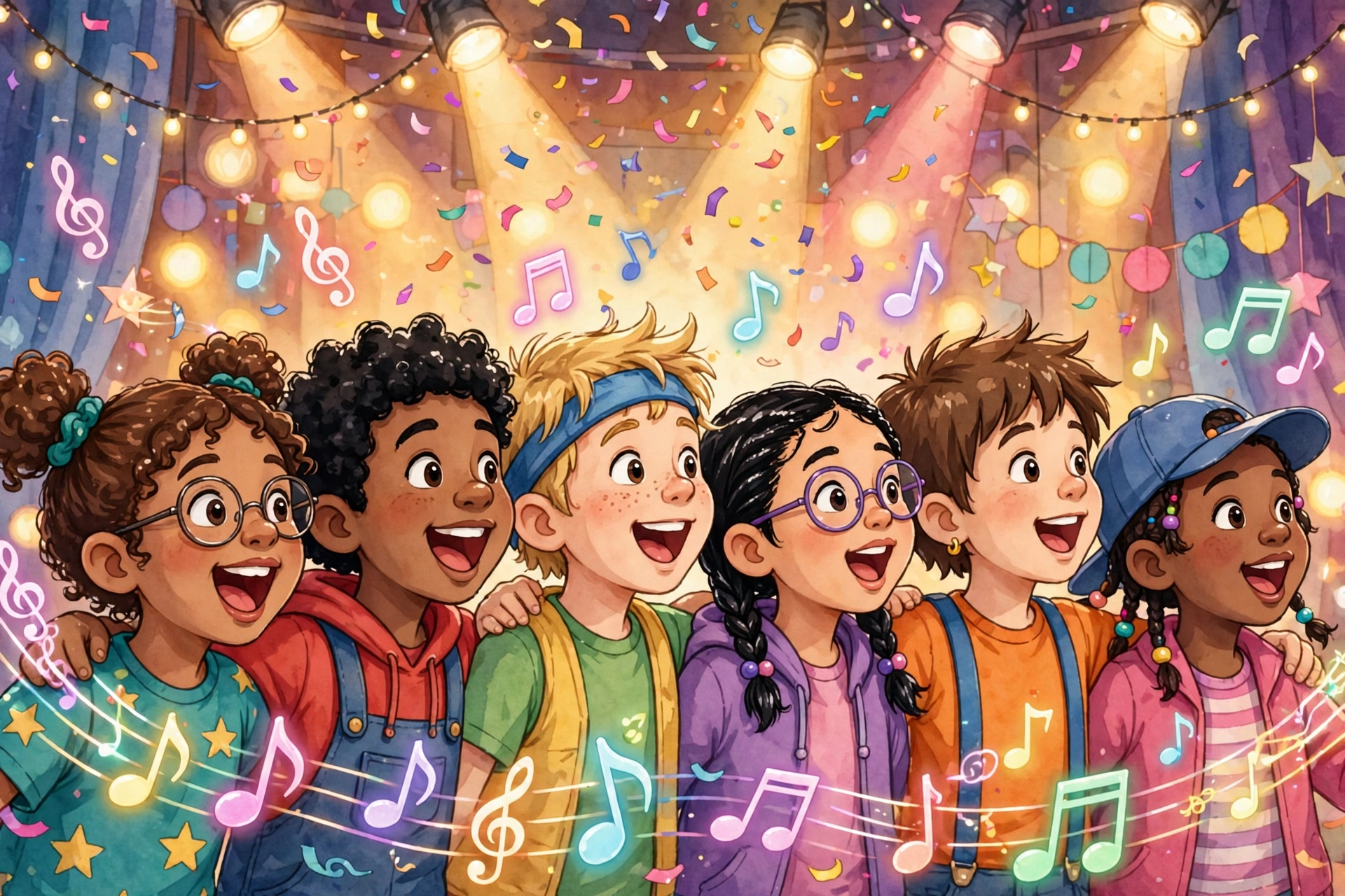 Multiplication songs for kids guide with musical notes and numbers