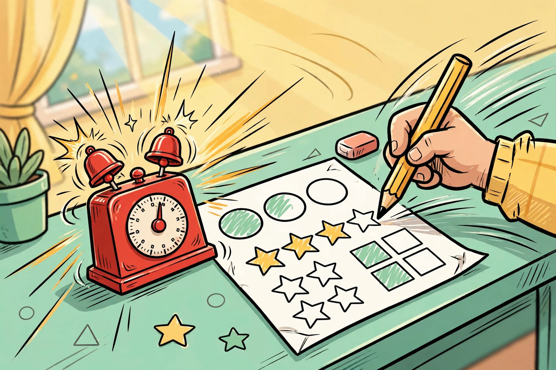 Child racing a timer during multiplication worksheet practice
