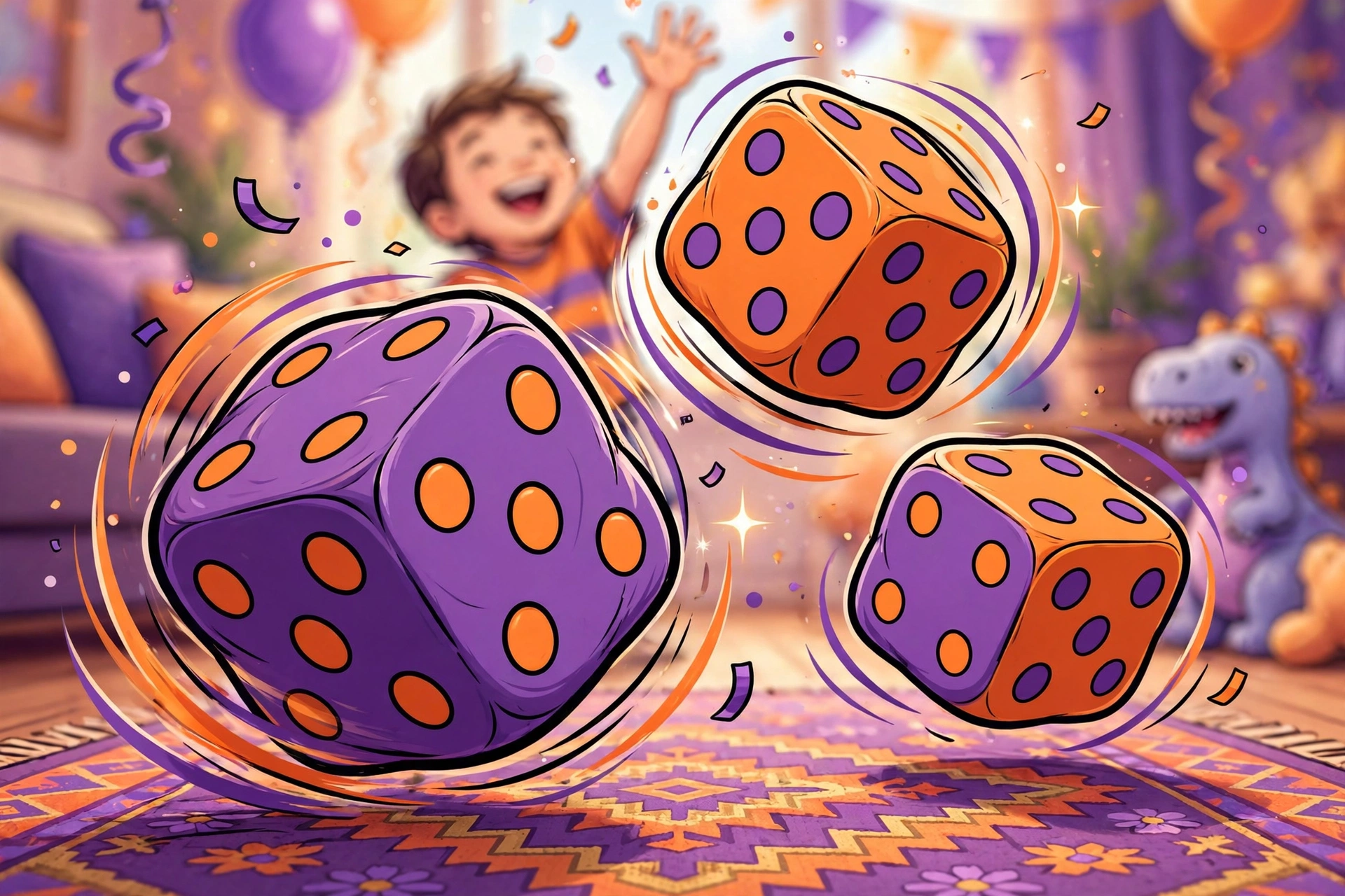 Child rolling dice for a multiplication math game